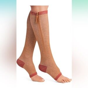 Collections Etc Open-Toe Side-Zip Copper Therapeutic Compression Socks Sz-S/M